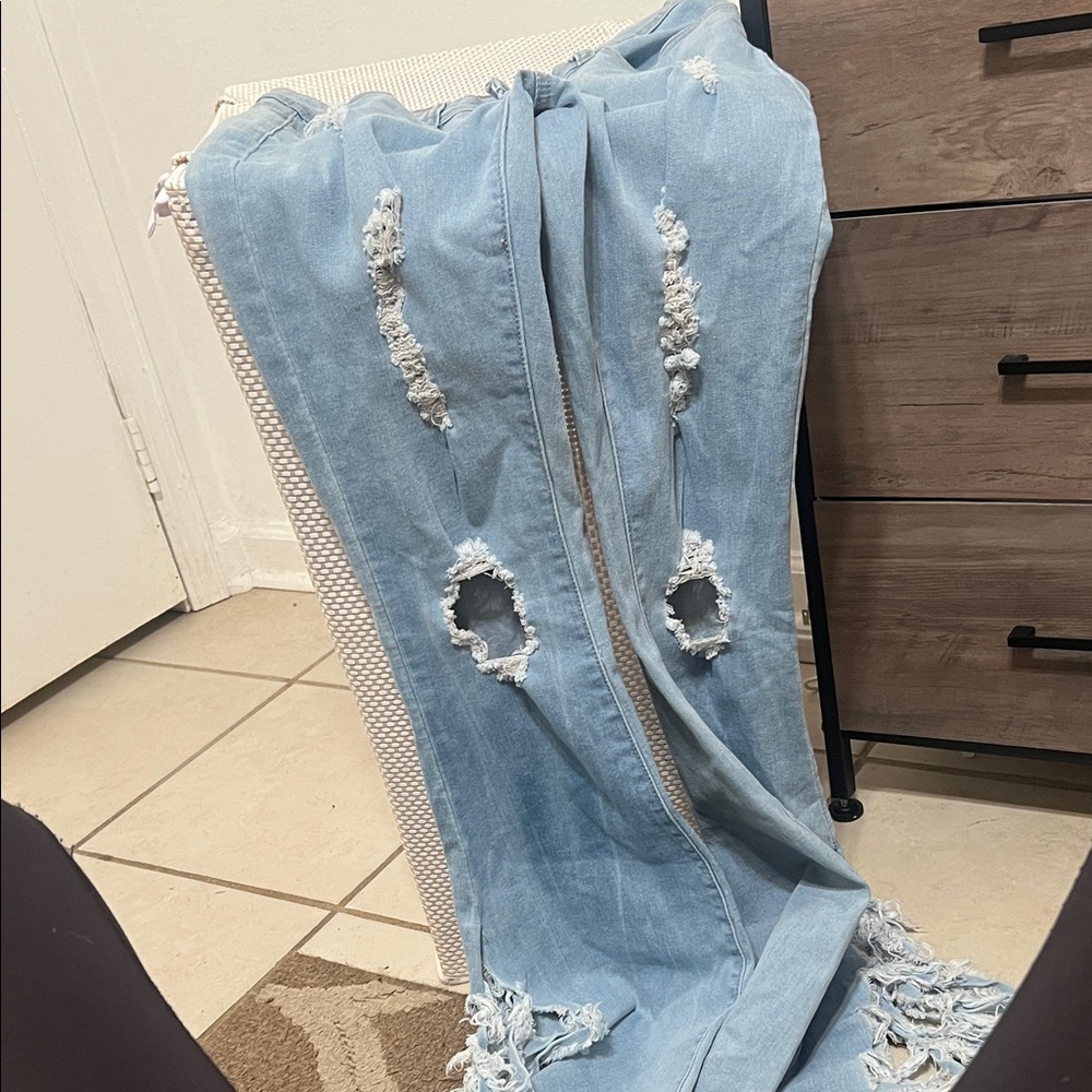 Light Blue Distressed Flare Jeans